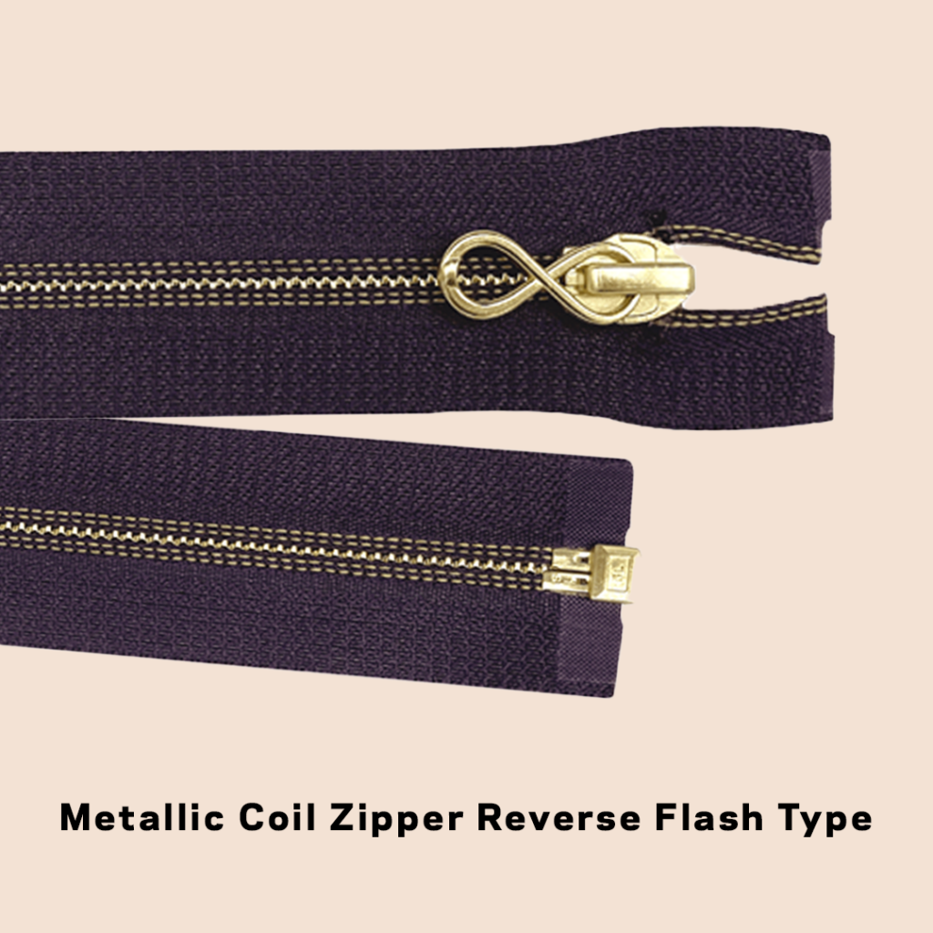 Metallic Coil Zipper Reverse Flash Type