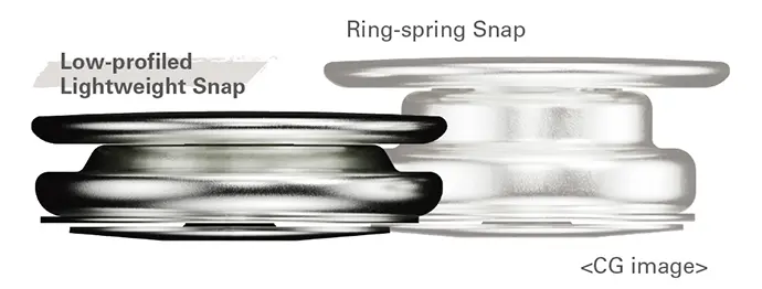Low-profiled Lightweight Snap comparison1 3D graphic of the comparison of the standard snap button vs a low profile snap button